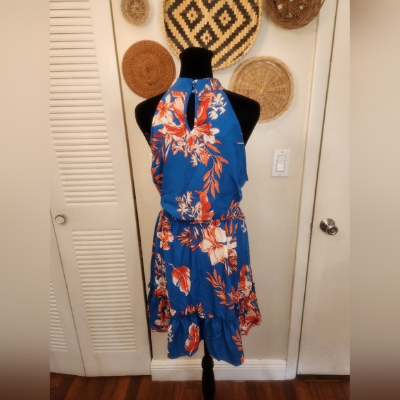 Blue Floral Sleeveless Mini Dress - Picture 9 of 12